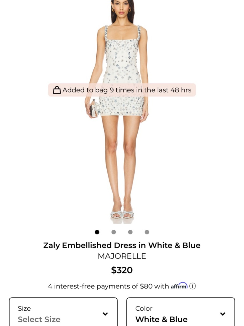 MAJORELLE White Mini Dress with Blue Crystal Embellishment
